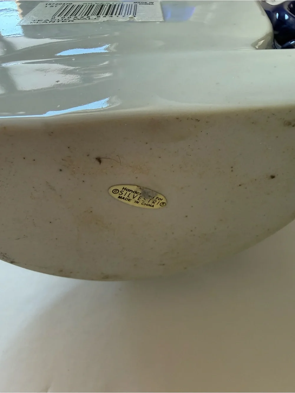 Silvestri Stoneware Ceramic Teacup Wall Pocket Blue & White Chinoiserie Vintage